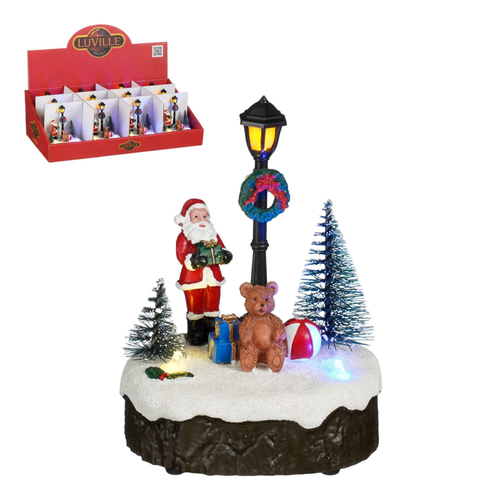 Visuel 1 du produit Scénette lumineuse avec Père Noël et jouets ourson sur piles - 9,5 x 13 cm