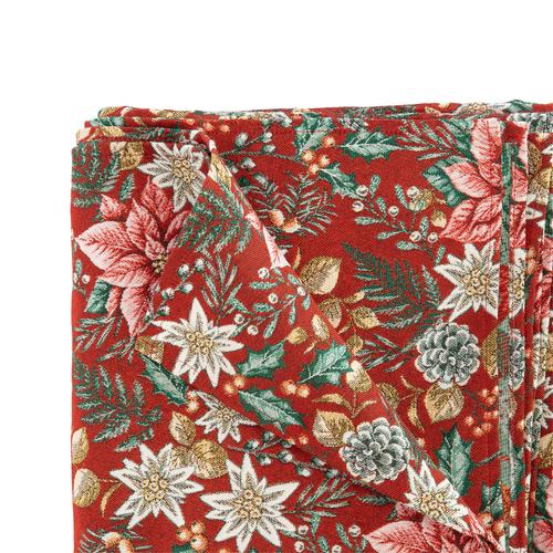 Visuel 2 du produit Nappe rouge en PE/coton à motifs roses, blancs et verts Poinsettia - 150 x 250 cm