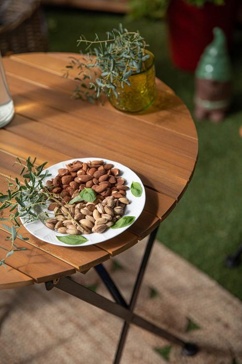 Visuel 4 du produit Set Bistrot en acier et bois d'acacia - 42 x 45 x 86 cm / Ø 60 x 70 cm