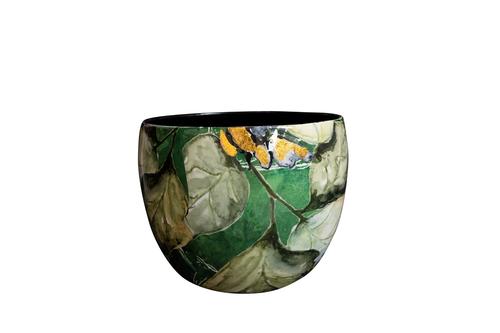 Visuel 1 du produit Cache-pot en métal époxy vert et or Bee petit modèle - Ø 15 x H 12 cm