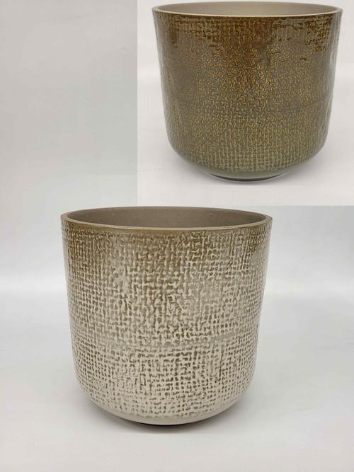 Visuel 1 du produit Cache-pot coloris vert et blanc Sandstone - 13,5 x 13 cm