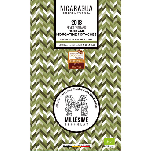 Visuel 1 du produit Tablette de chocolat noir (65 %) du Nicaragua à la nougatine et pistache 75 g