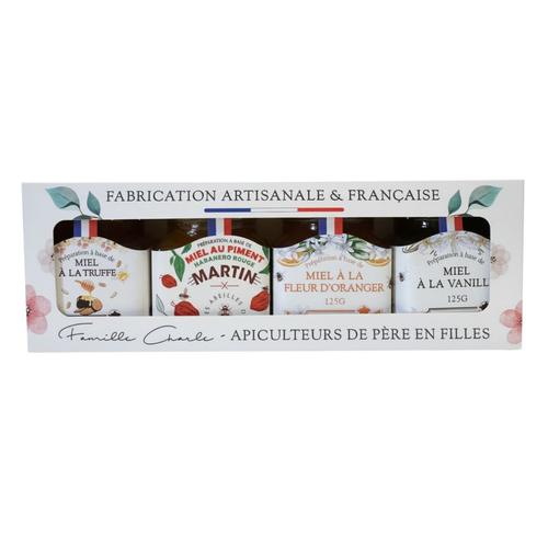 Visuel 1 du produit Coffret de 4 miels truffe, piment, vanille et fleur d’oranger Abeilles de Malescot - 4 x 125 g