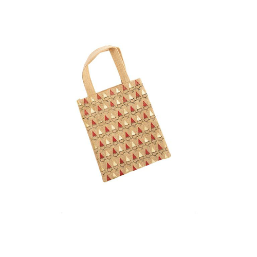 Visuel 1 du produit Petit sac en jute décor gnomes rouge, blanc et beige - 20 x 24 cm