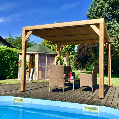 Visuel 2 du produit Pergola coloris beige en bois traité très haute température - 3,41 x 6,14 m