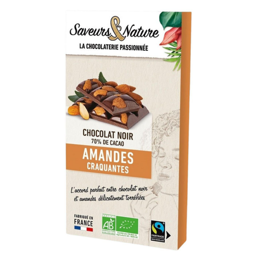 Visuel 1 du produit Chocolat noir amandes entières bio Saveurs et Nature - 100 g