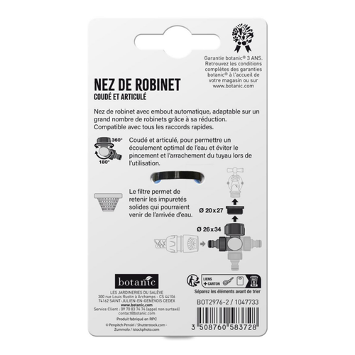 Visuel 2 du produit Nez de robinet coudé et articulé botanic® - Ø 20x27 Ø 26x34 avec embout automatique