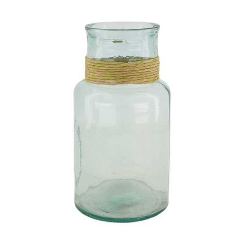 Visuel 1 du produit Vase en verre recyclé vert transparent et raphia - Ø 15 x 28 cm