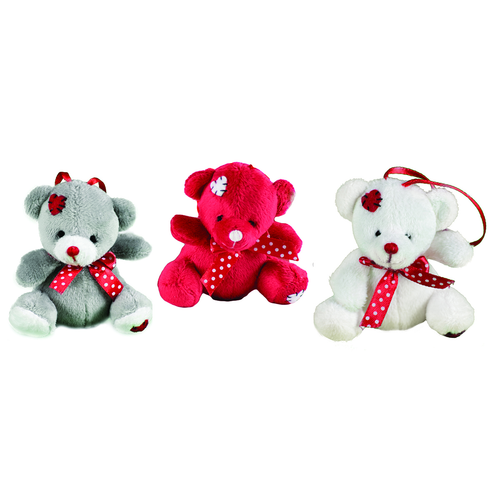 Visuel 1 du produit Décoration à suspendre ours coloré à nœud rose avec patch cœur Kalidou - 8 cm