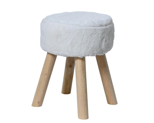 Visuel 1 du produit Tabouret fausse fourrure coloris blanc en polyester - Ø 30 cm