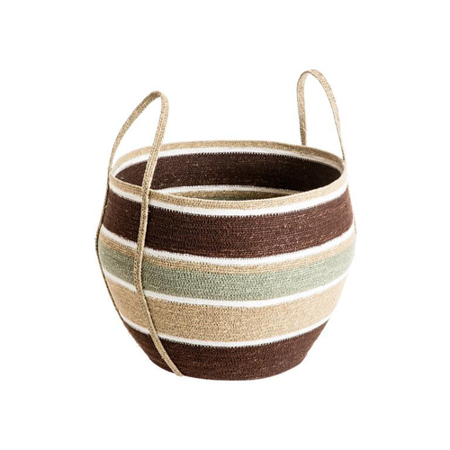 Visuel 1 du produit Panière ronde rayée multicolore avec anses en osier grand modèle - Ø 49 x H 36 cm