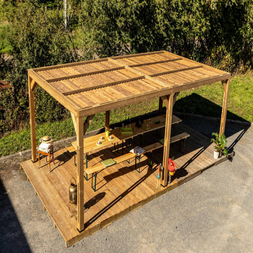 Visuel 2 du produit Pergola coloris beige en bois traité très haute température - 3,41 x 6,14 m