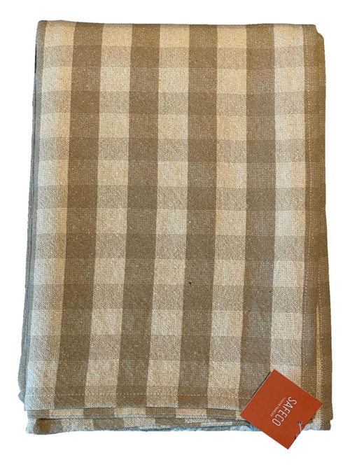 Visuel 1 du produit Nappe rectangulaire à carreaux lin doré en PE/coton Celestin - 150 x 300 cm