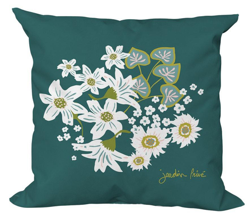 Visuel 1 du produit Coussin déco en polyester/coton vert Jardin Privé Guirlande Fleurie - 40 x 40 x 15 cm