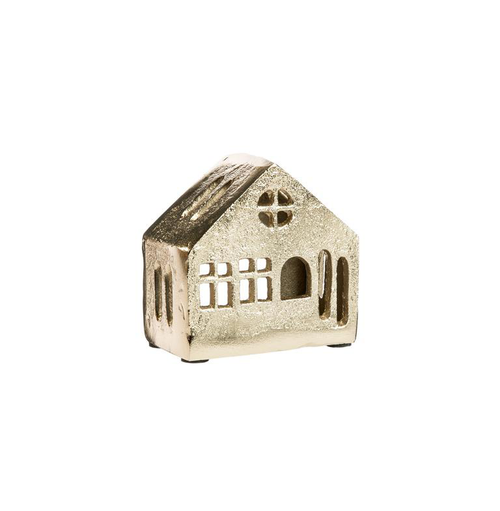 Visuel 1 du produit Photophore maison basse coloris beige en aluminium - 9,1 x 5,1 x 8,8 cm