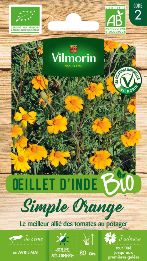 Visuel 1 du produit Œillet d'Inde Simple Orange Bio Vilmorin - graines à semer