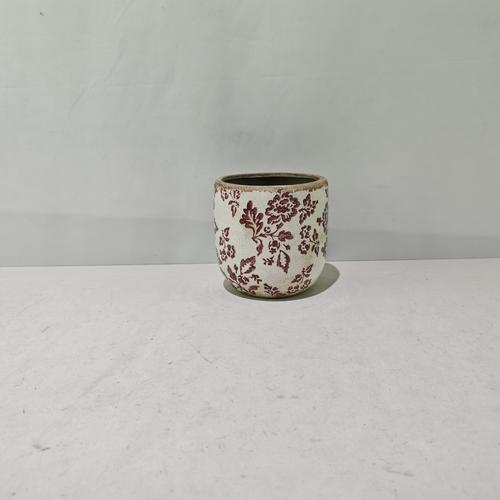 Visuel 1 du produit Cache-pot vintage à fleurs coloris multicolore en céramique - 14,5 x 13 cm