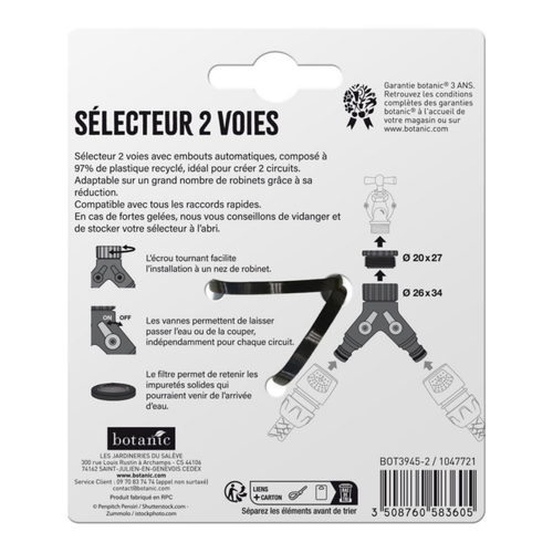 Visuel 2 du produit Sélecteur 2 voies botanic® avec embouts automatiques - Ø 20 x 27 mm