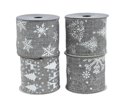 Visuel 1 du produit Ruban décoratif en polyester gris à motifs blancs - 270 x 6,3 cm