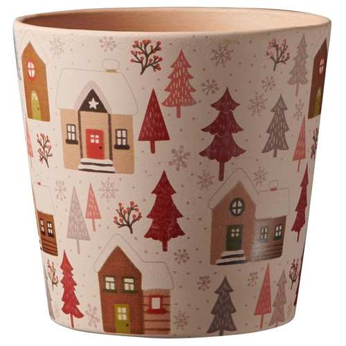 Visuel 1 du produit Cache-pot en céramique orangé à motifs Dallas Winter Village - Ø 14 x H 13 cm