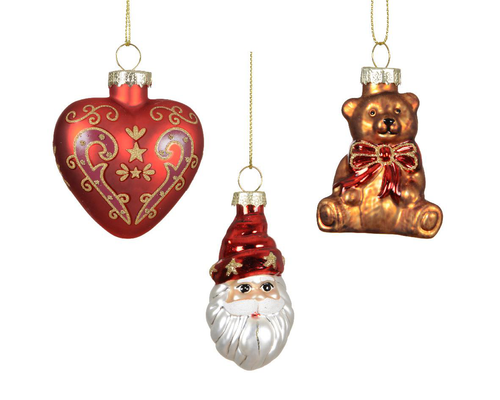 Visuel 1 du produit Figurine traditionnelle de Noël en verre à suspendre - 6,5 x 5,4 x 8,2 cm