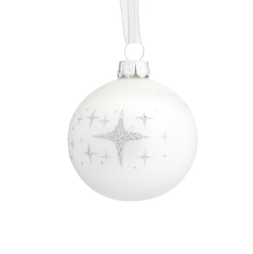Visuel 3 du produit Boule en verre blanc d'hiver pourtour étoiles - Ø 6 cm