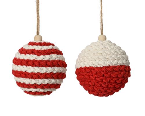 Visuel 1 du produit Boule de Noël effet tricot en polyester rouge et blanc - Ø 8 cm