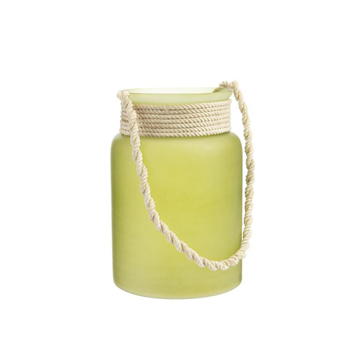 Visuel 1 du produit Photophore coloris vert en verre et corde - 22 x 15 cm