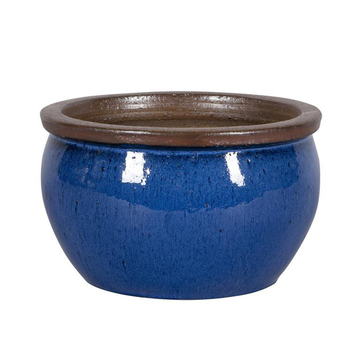 Visuel 1 du produit Pot rond Bonn bleu en grès émaillé - Ø 33 x 21 cm