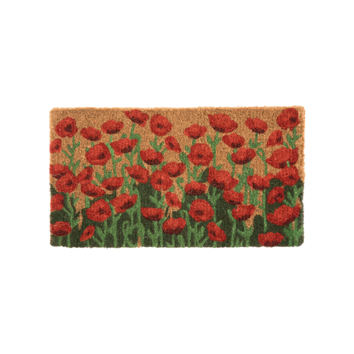 Visuel 1 du produit Paillasson en fibre de coco motif champs de coquelicots rouges - 72 x 40 cm