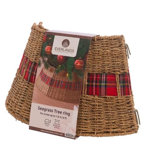Visuel 2 du produit Cache-pied pour sapin de Noël de 180 cm motif tartan en osier - Ø 57 x H 28 cm