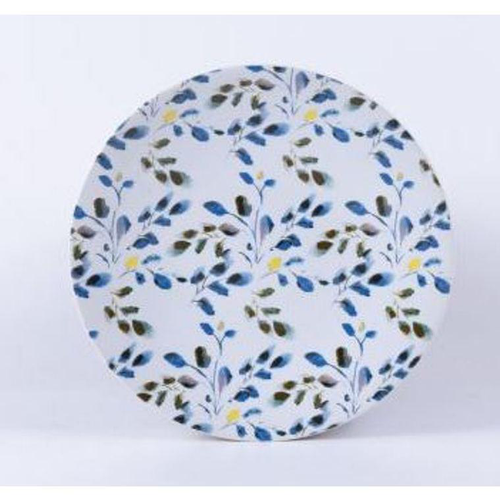 Visuel 1 du produit Assiette à dessert en grès à motif végétal bleu et vert Althéa - Ø 21 cm