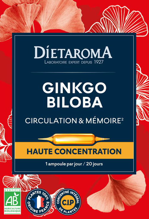 Visuel 1 du produit Complément alimentaire ginkgo biloba CIP bio Dietaroma circulation et mémoire - 20 ampoules x 10 ml