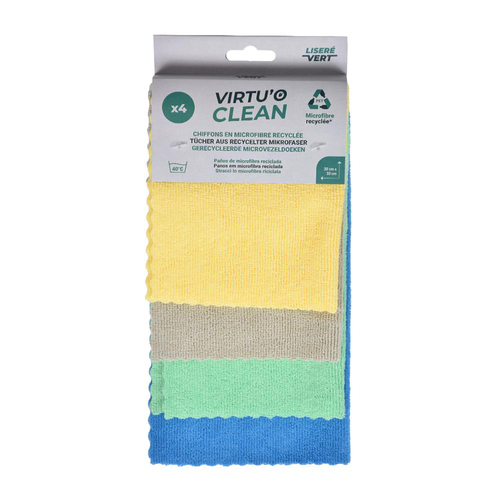 Visuel 1 du produit Chiffons en microfibre recyclée coloris multicolore Liseré Vert - x 4
