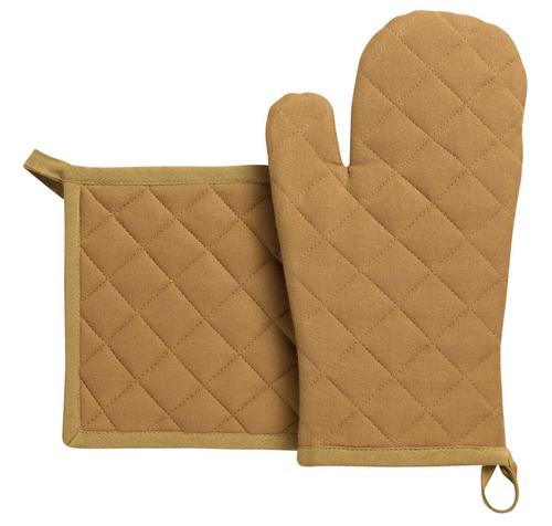 Visuel 1 du produit Lot de gant et manique en coton recyclé coloris cannelle Grace - 32 x 18 cm
