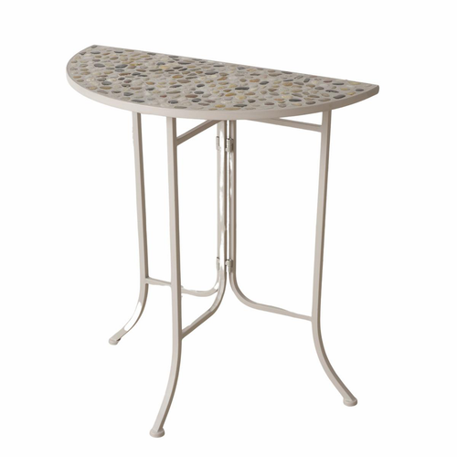 Visuel 1 du produit Table d'appoint demi-lune en fer et pierre grise Flux - 35 x 70 x 75 cm