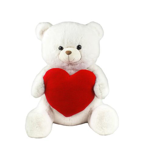 Visuel 1 du produit Peluche de Noël ours cœur rouge en polyester coloris blanc Kalidou - H 60 cm