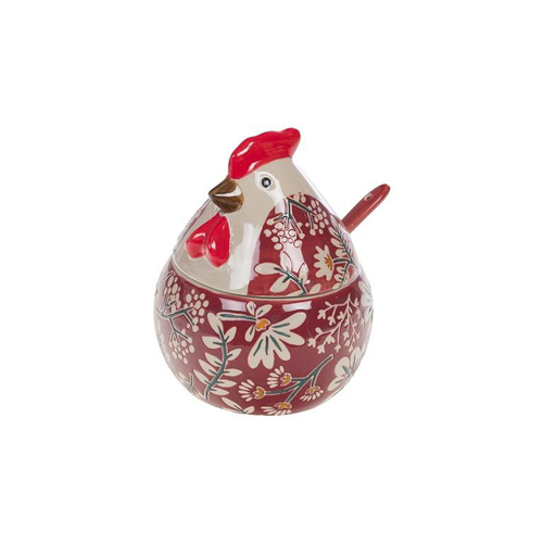Visuel 1 du produit Sucrier en grès rouge et blanc forme Poule Adèle - 15 x 12 x 12 cm