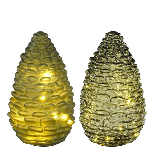 Visuel 1 du produit Photophore vert forme pomme de pin en verre avec 15 LED et minuteur - Ø 15 x H 25 cm