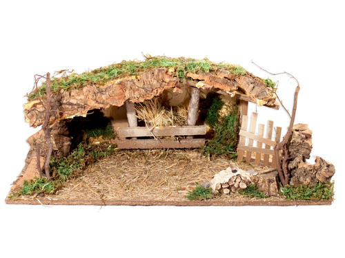 Visuel 1 du produit Crèche de Noël en bois et liège avec barrière et angle du bûcheron Santons Escoffier - 55 x 25 x 21 cm