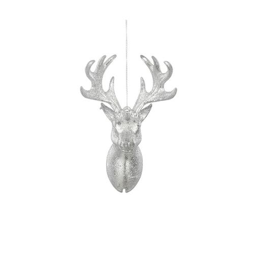 Visuel 1 du produit Tête de renne à suspendre en plastique argenté - 14 x 8,5 x 5 cm