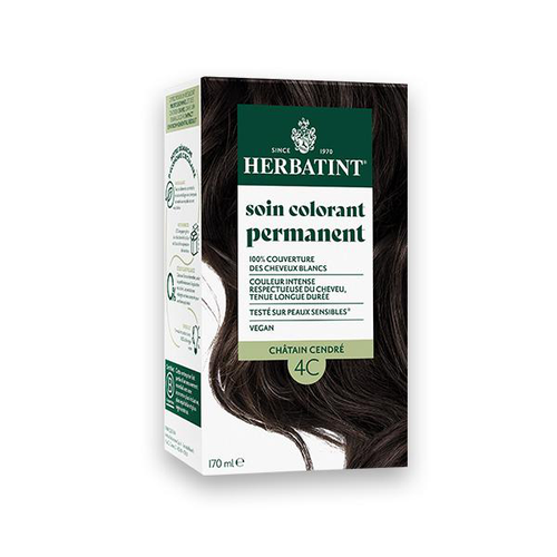 Visuel 1 du produit Coloration permanente pour cheveux châtain cendré 4C aux extraits végétaux biologiques vegan Herbatint - 170 ml