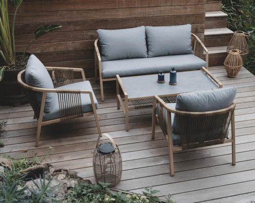 Visuel 3 du produit Salon bas en aluminium et résine tressée CREADOR Kanto - Bambou/Gris - 4 pièces