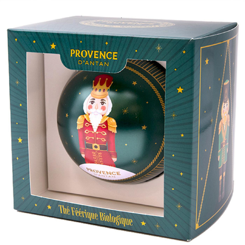 Visuel 1 du produit Coffret 1 boule de Noël verte motif casse-noisette garnie de 8 sachets de tisane bio Provence d’antan - 14,4 g