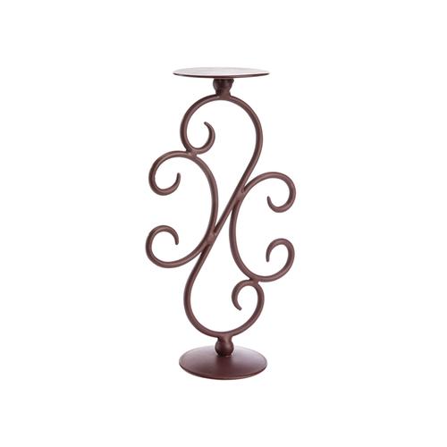 Visuel 1 du produit Bougeoir arabesque en métal bordeaux - 16 x 9,5 x 30 cm