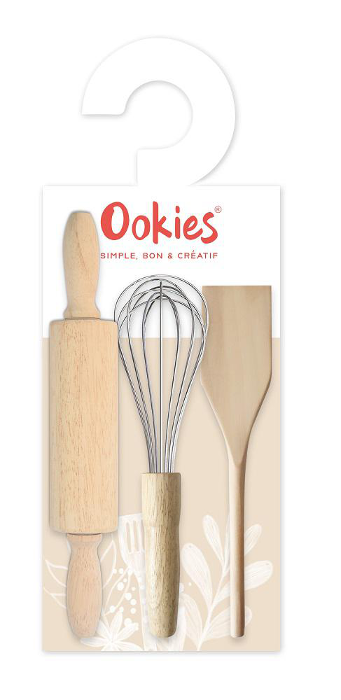 Visuel 1 du produit Lot de 3 ustensiles apprenti pâtissier Ookies® coloris beige en bois