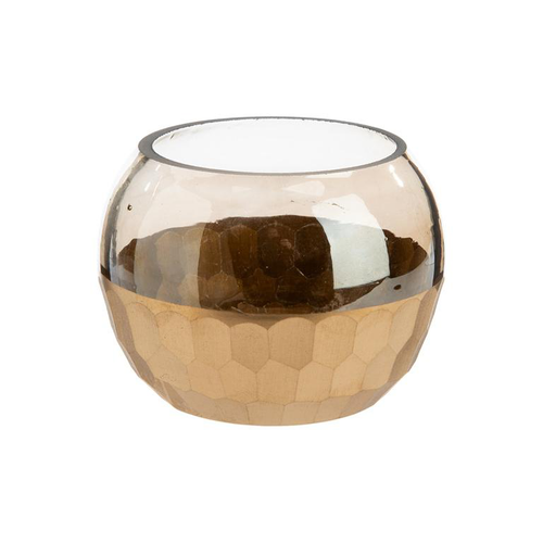 Visuel 1 du produit Photophore en verre or à motif nid d’abeille - Ø 8 x H 7 cm