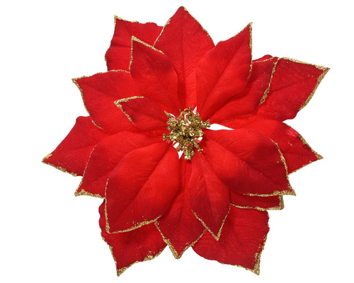 Visuel 1 du produit Poinsettia en polyester rouge avec bord et cœur or à paillettes - Ø 24 x H 7 cm