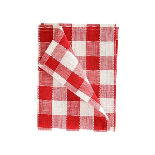 Visuel 1 du produit Torchon en coton à carreaux crème et rouge - 70 x 50 cm