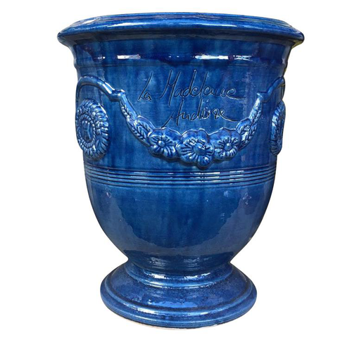 Visuel 1 du produit Vase Anduze bleu en terre cuite émaillée H 38 x Ø 43 cm